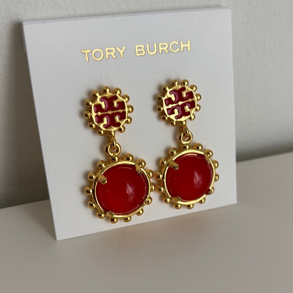 Tory Burch Gold and Red Earrings - dangle